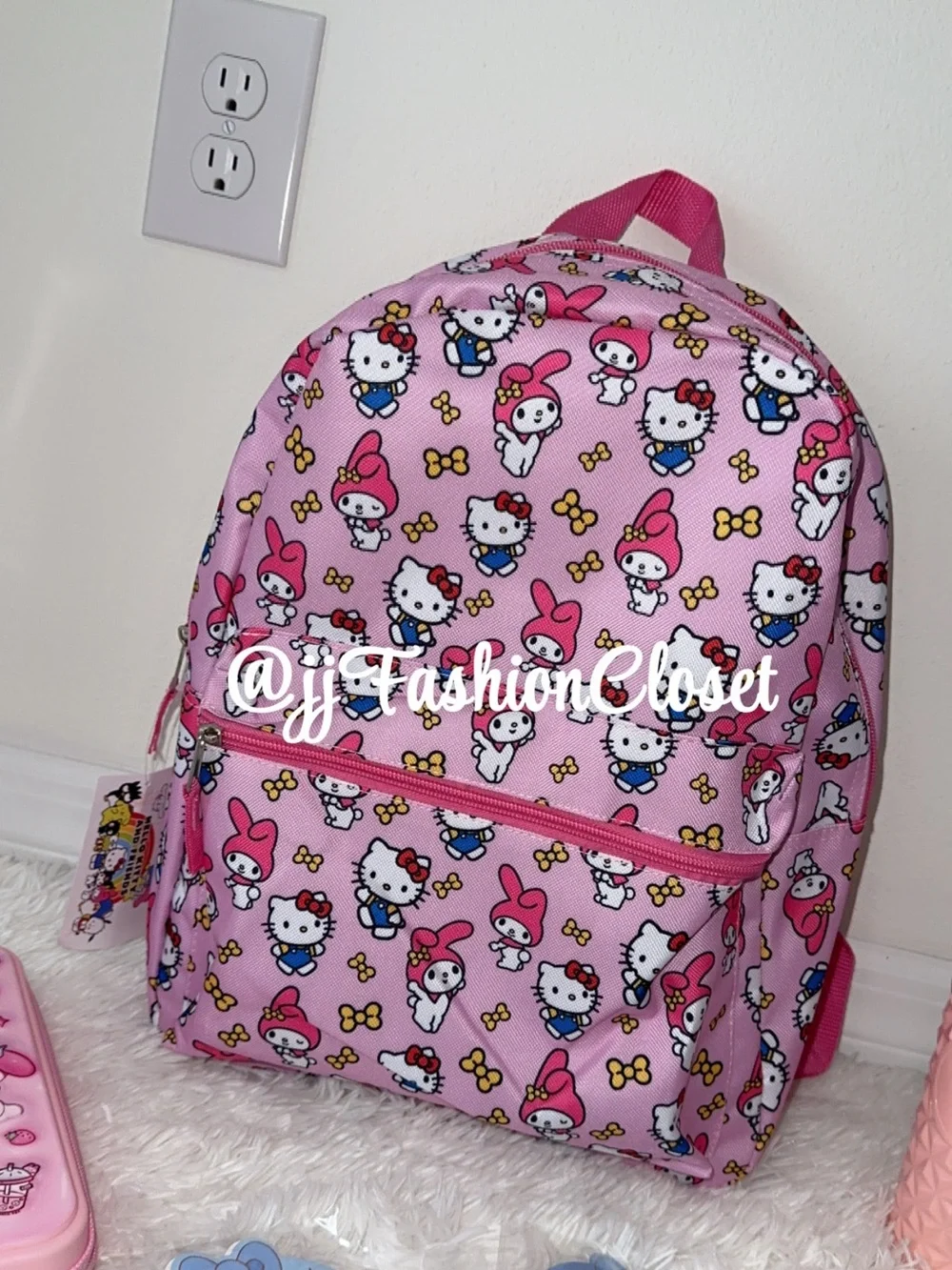 Hello Kitty Pink Patterned Kids Backpack with My Melody Prints
